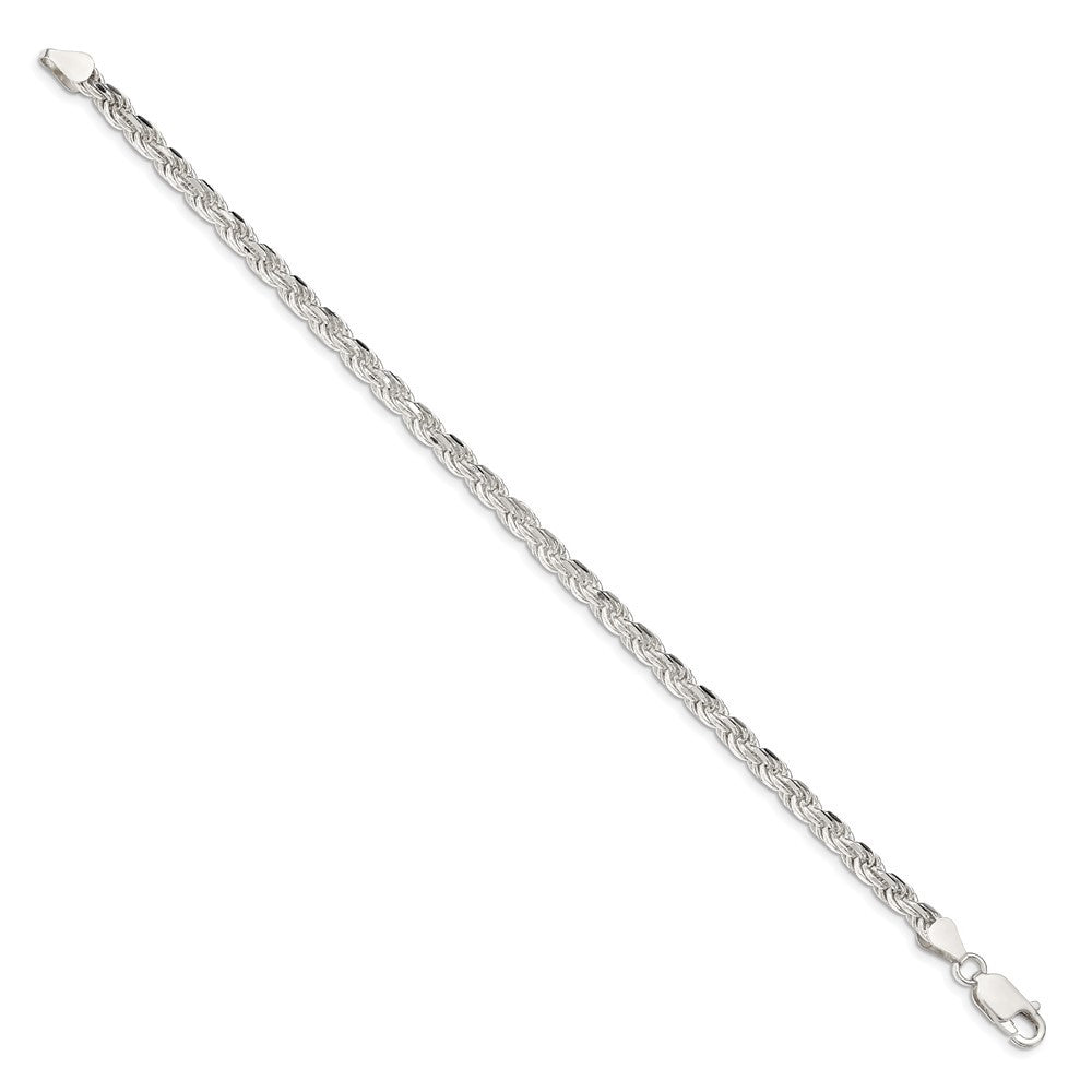 Sterling Silver 4.25mm Diamond-cut Rope Chain Bracelet