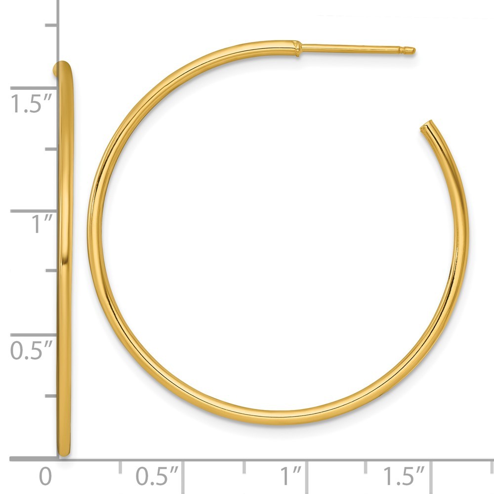 14k Yellow Gold Polished 1.5 x 40mm Solid C-Hoop Earrings