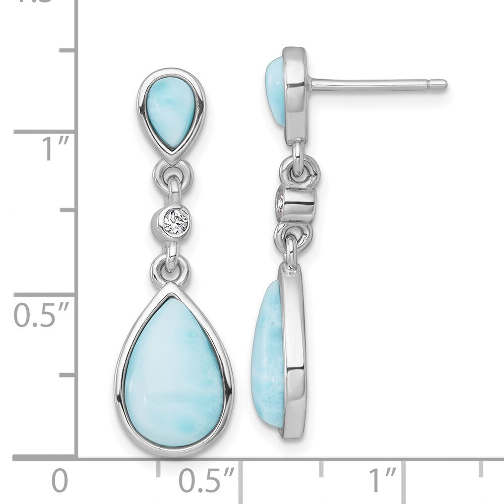 Sterling Silver Larimar and Cubic Zirconia Post Dangle Earrings
