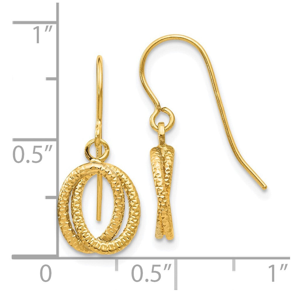 14k Yellow Gold Gold Textured Fancy Dangle Earrings