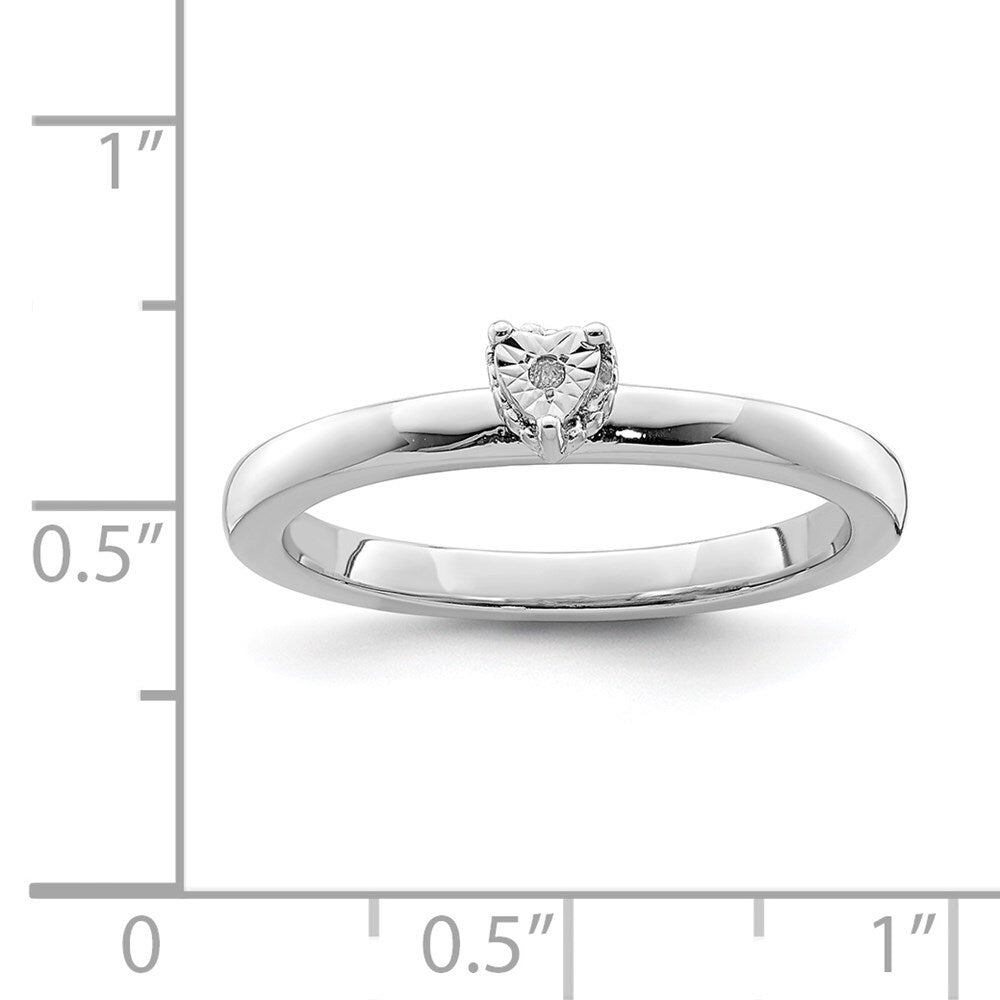 Sterling Silver Rhodium Plated Polished Diamond Heart Shape Ring Size 6