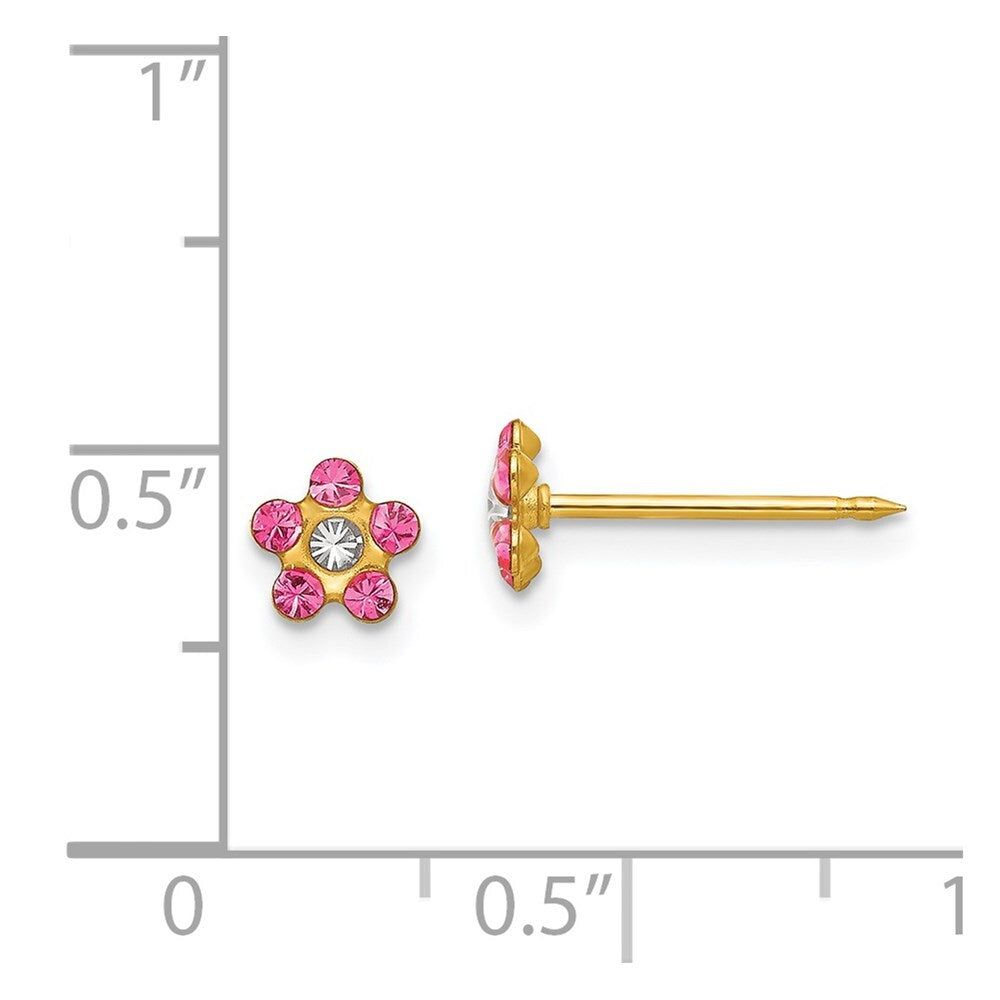 14k Yellow Gold Rose/Aurora Borealis Crystal Flower Stud Earrings