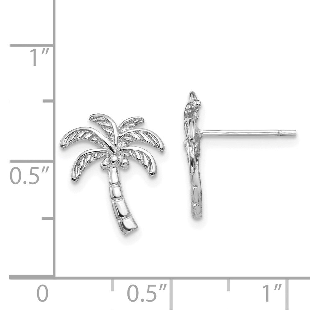 14k White Gold Palm Tree Stud Earrings Gift for Women