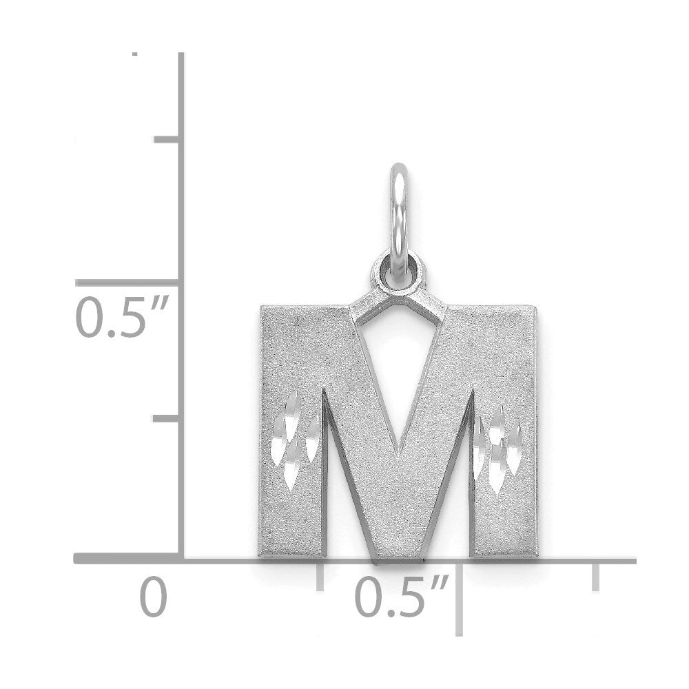 14k White Gold Satin Diamond-cut Letter M Initial Charm Pendant for Women