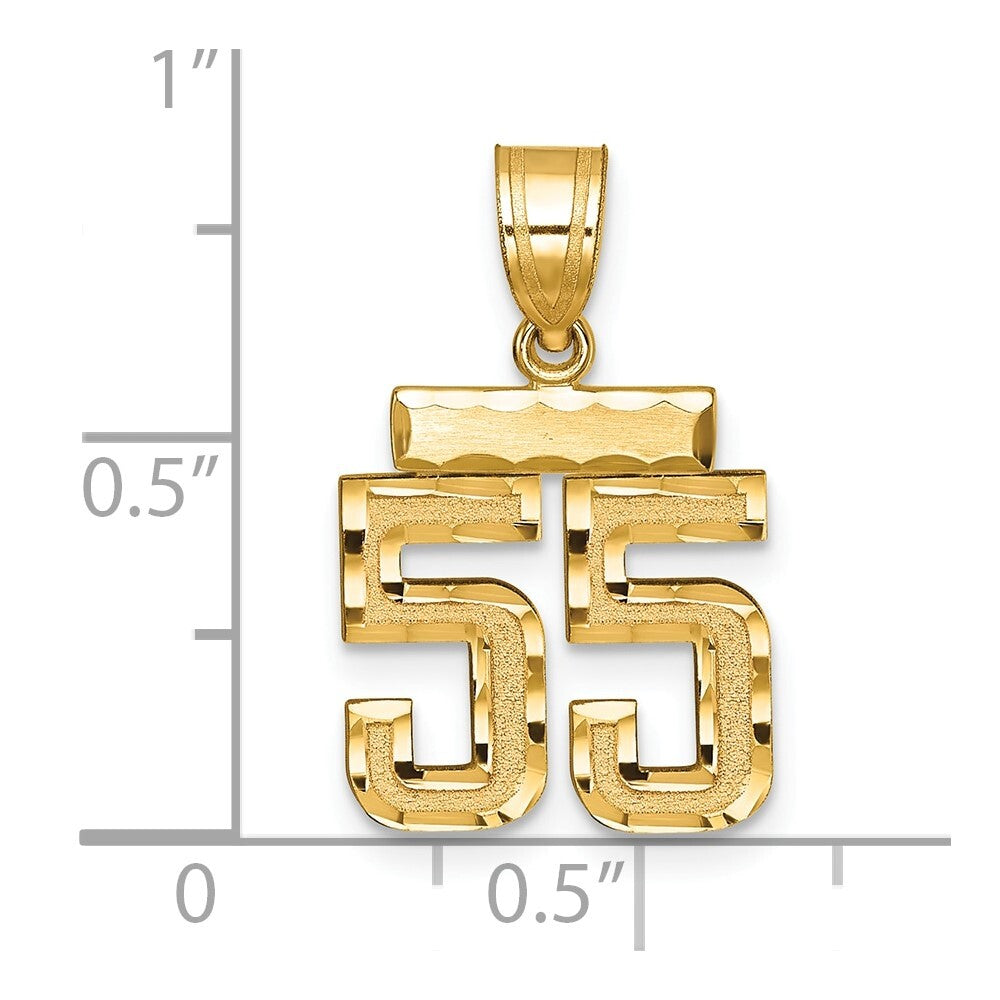 14k Yellow Gold Small Brushed Diamond-cut Number 55 Charm Pendant for Women