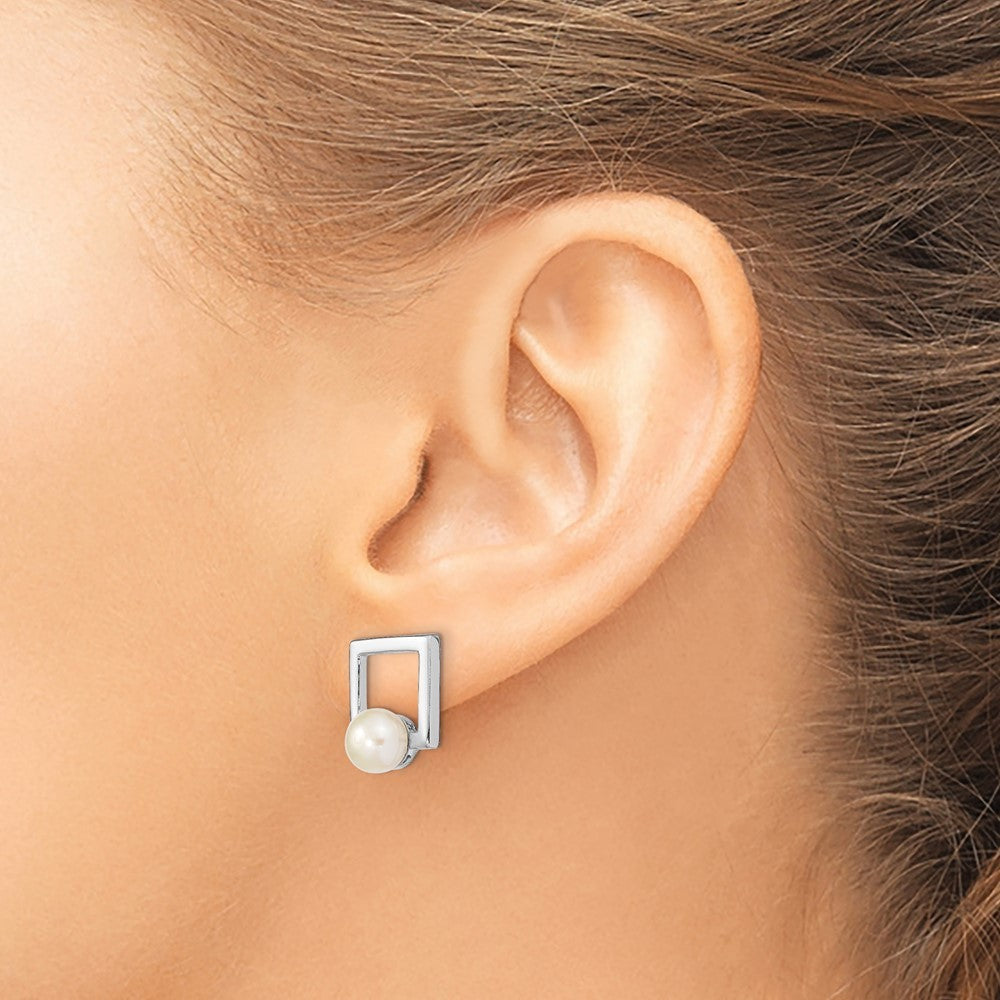 Sterling Silver 6-7mm Freshwater Cultured Pearl Square Earrings