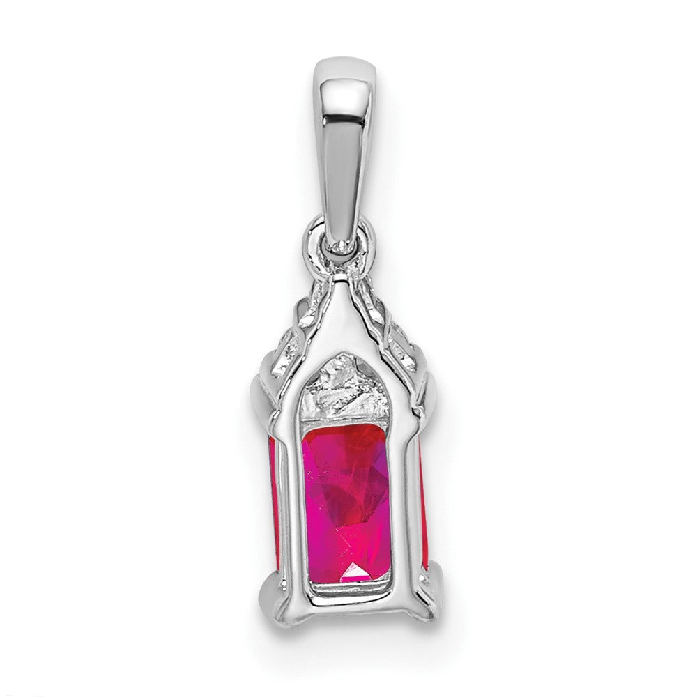 14k White Gold Emerald-shape Ruby and Diamond Pendant