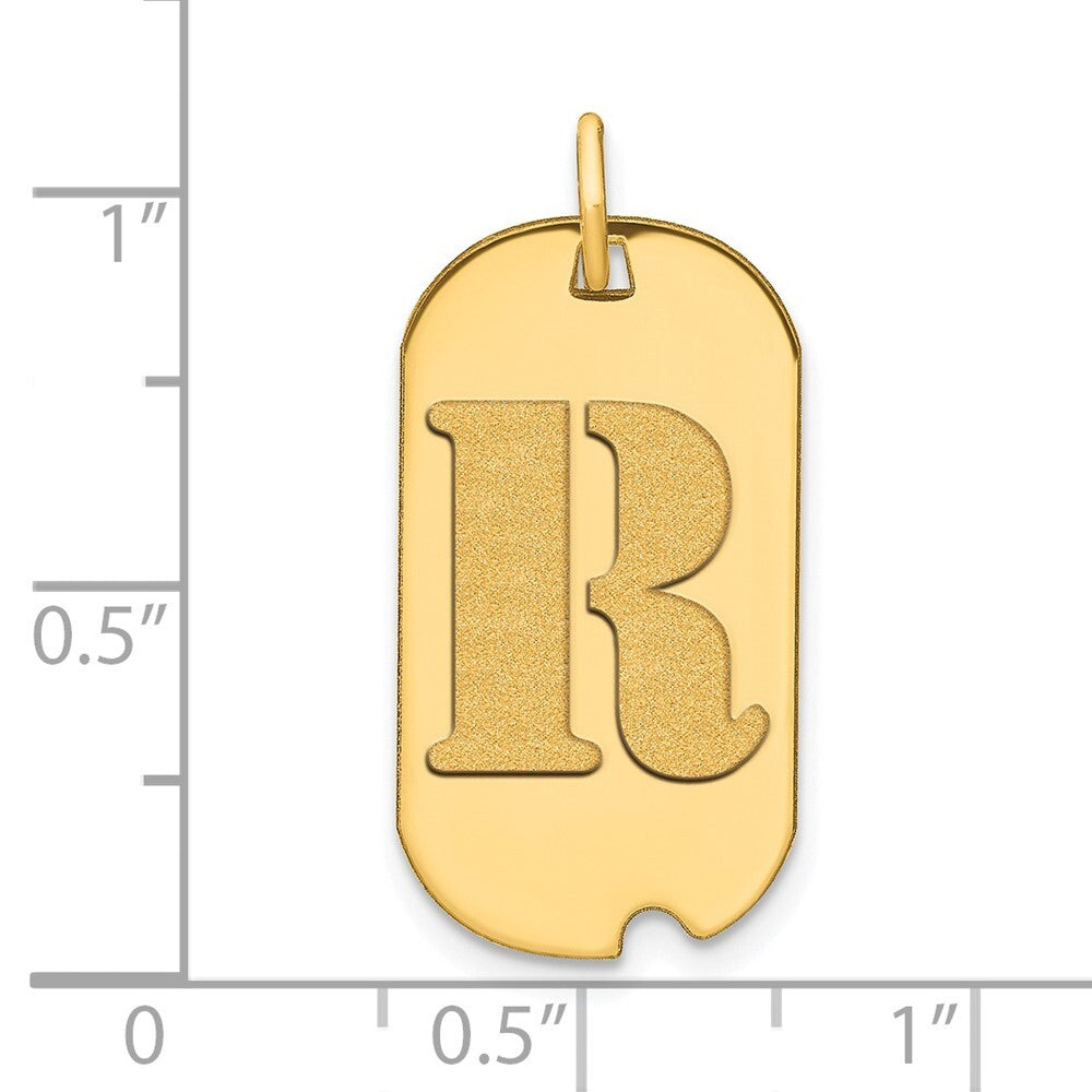 14k Yellow Gold Polished Letter R Initial Dog Tag Pendant for Women