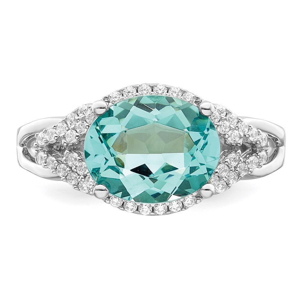 Sterling Silver Rhodium plated Green and White CZ Ring Size 6