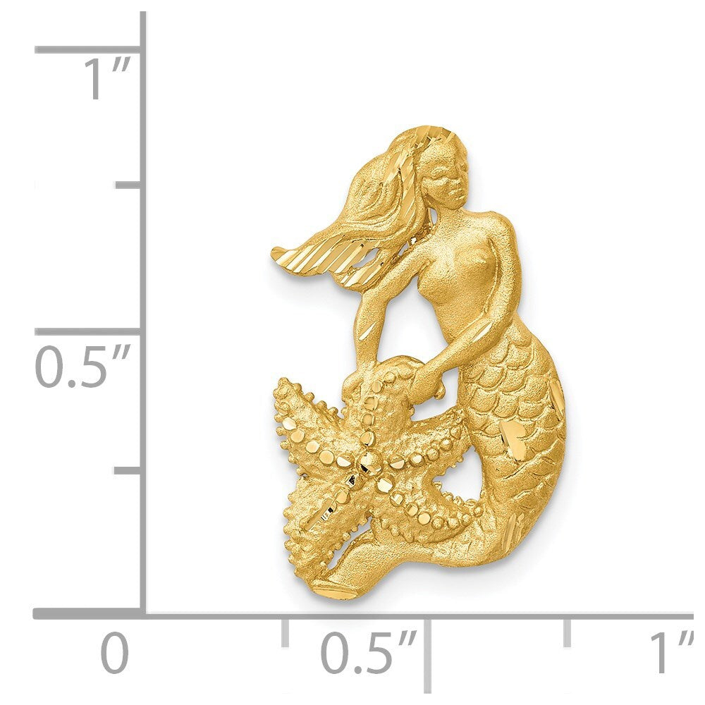 14k Yellow Gold Satin Diamond-cut Open-Backed Mermaid Pendant for Women