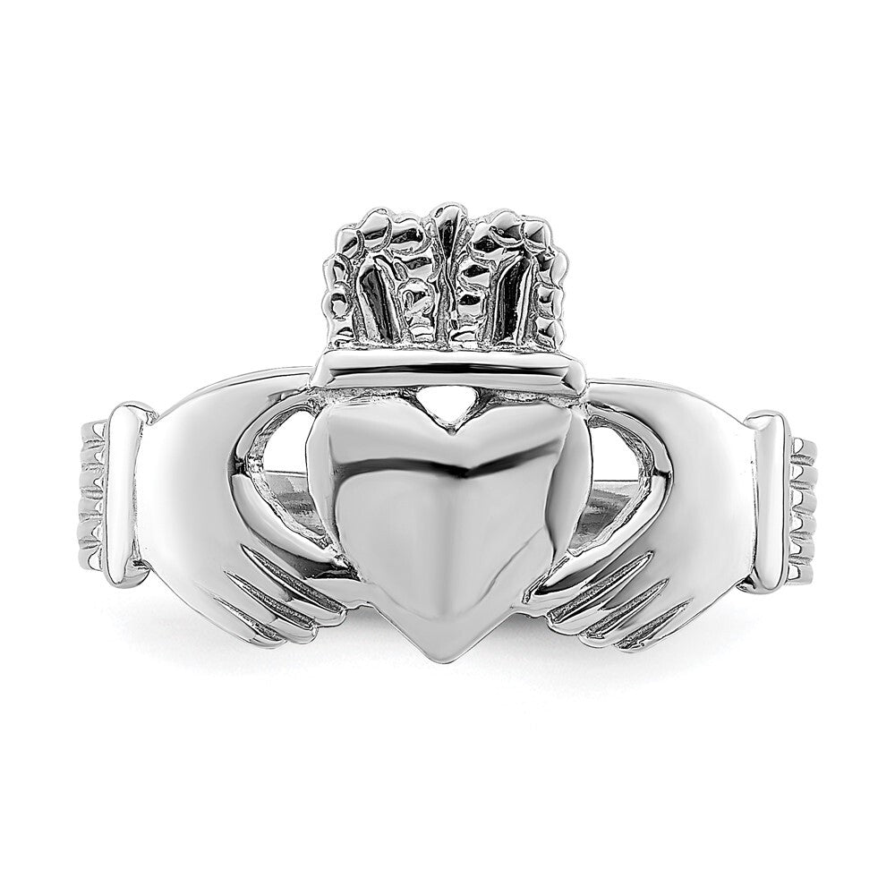 14k White Gold Polished Claddagh Ring Size 7