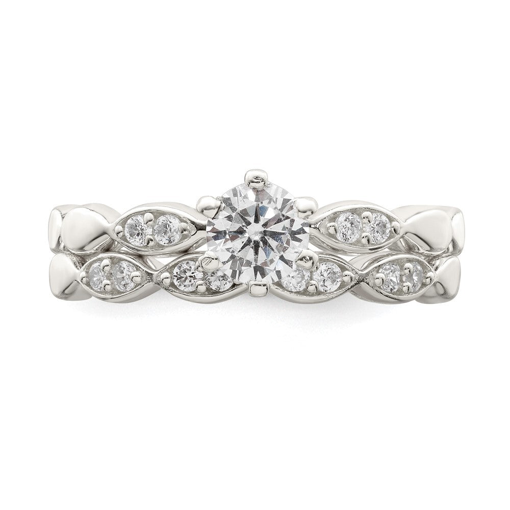Sterling Silver Polished CZ Wedding Ring Set Size 8