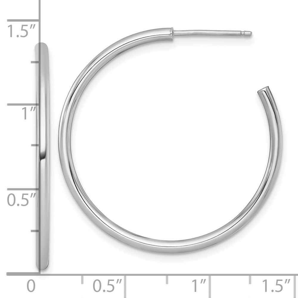 14k White Gold Polished 2 x 35mm Tube C-Hoop Earrings