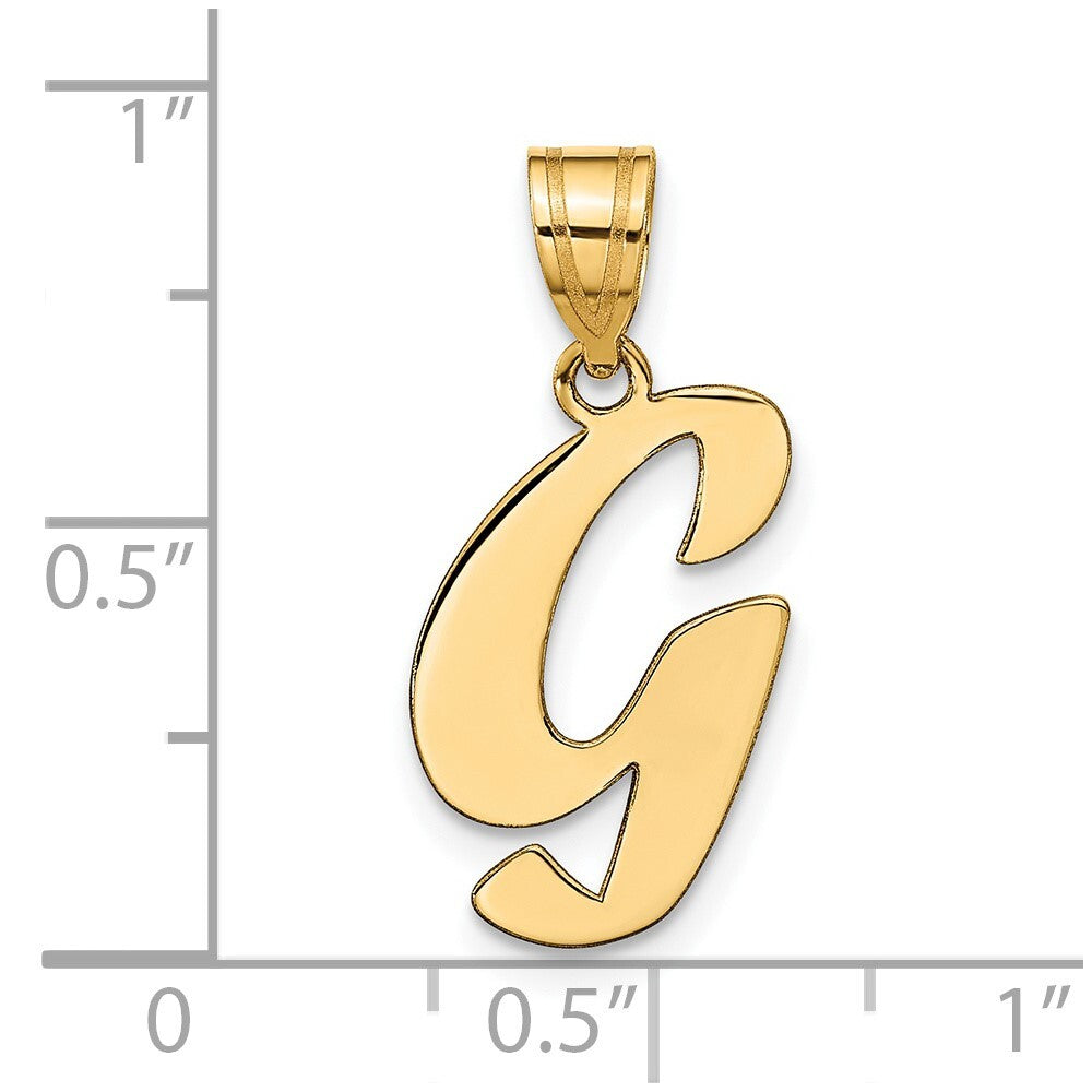 14k Yellow Gold Polished Script Letter G Initial Pendant for Women