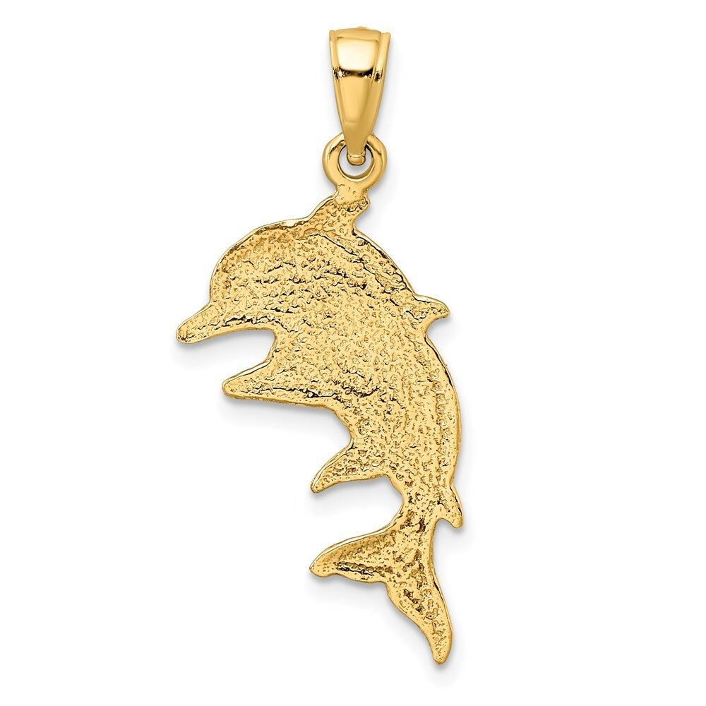 14k Yellow Gold 2-D Polished Double Dolphins Charm