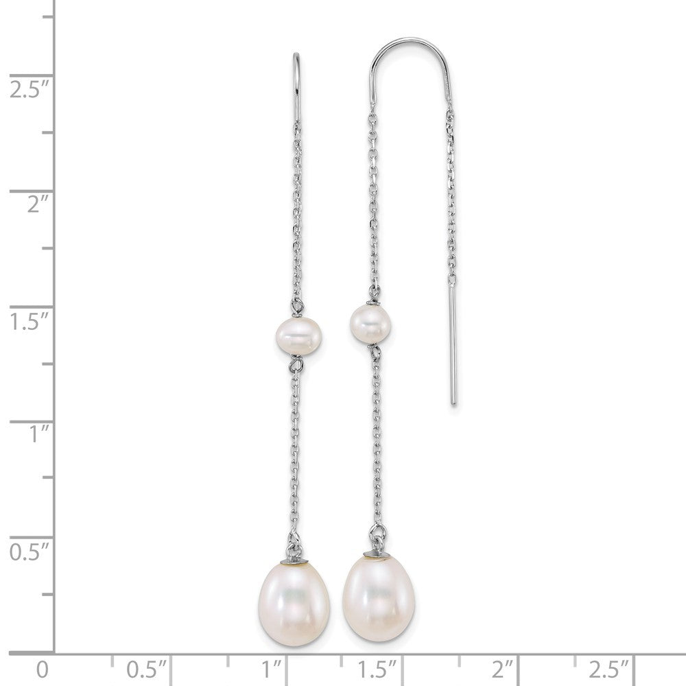 14k White Gold 4mm Teardrop Freshwater Cultured Pearl Chain Threader Earrings