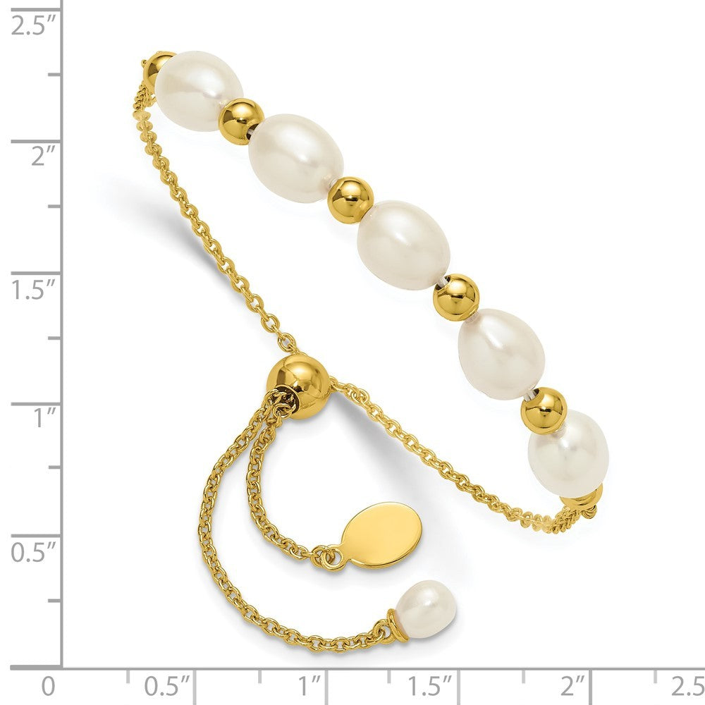 Sterling Silver Gold-tone Beaded 7mm Cultured Pearl Adjustable Bolo Bracelet