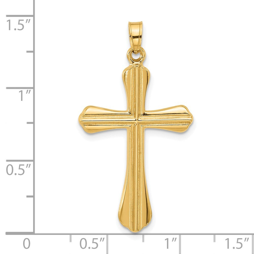 14k Yellow Gold Polished and Grooved Hollow Cross Pendant