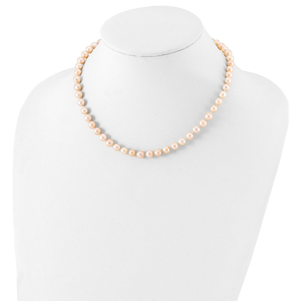 Sterling Silver Rhodium-plated 6-7mm Pink Cultured Pearl Necklace 20"