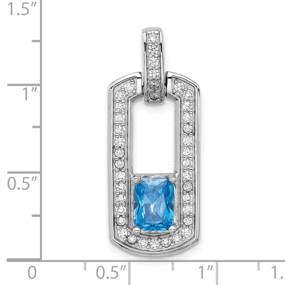 Sterling Silver Rhodium-plated Polished Blue Topaz and Cubic Zirconia Pendant
