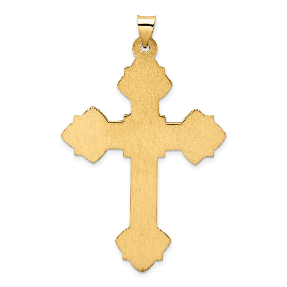 14k Yellow Gold Polished Hollow Fancy Fleur de Lis Cross Pendant