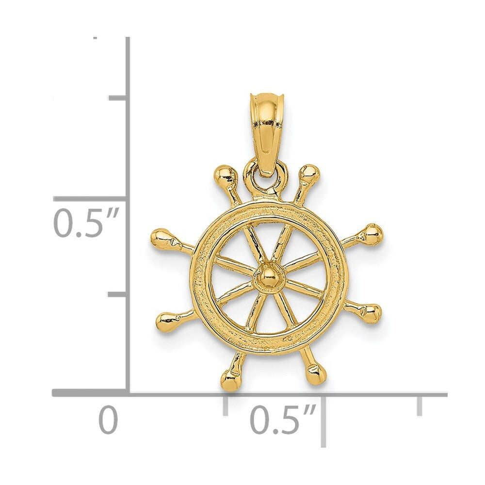 14k Yellow Gold 2-D Ship Wheel Charm Pendant for Women