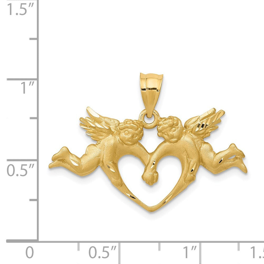 14k Yellow Gold Satin Angels Heart Pendant for Women