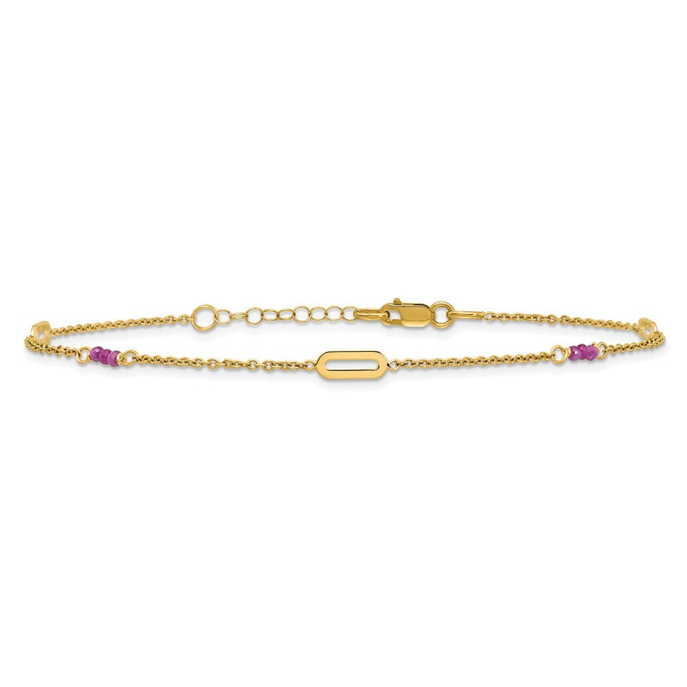 14k Yellow Gold Polished Red Corundum Beads and Ovals 10" Anklet