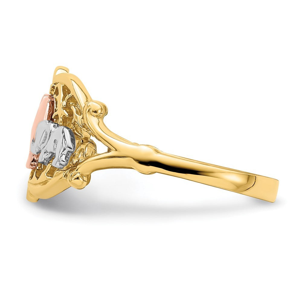 14K Two-tone Gold White RH Two Elephants Ring