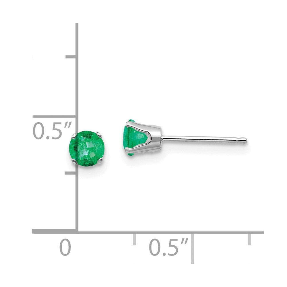 14k White Gold 4mm Emerald Stud Earrings Gift for Women