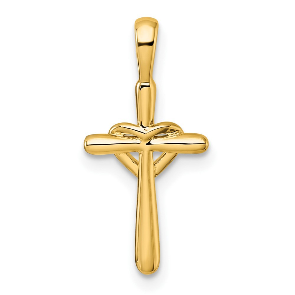 14k Yellow Gold Diamond Cross w Heart Pendant