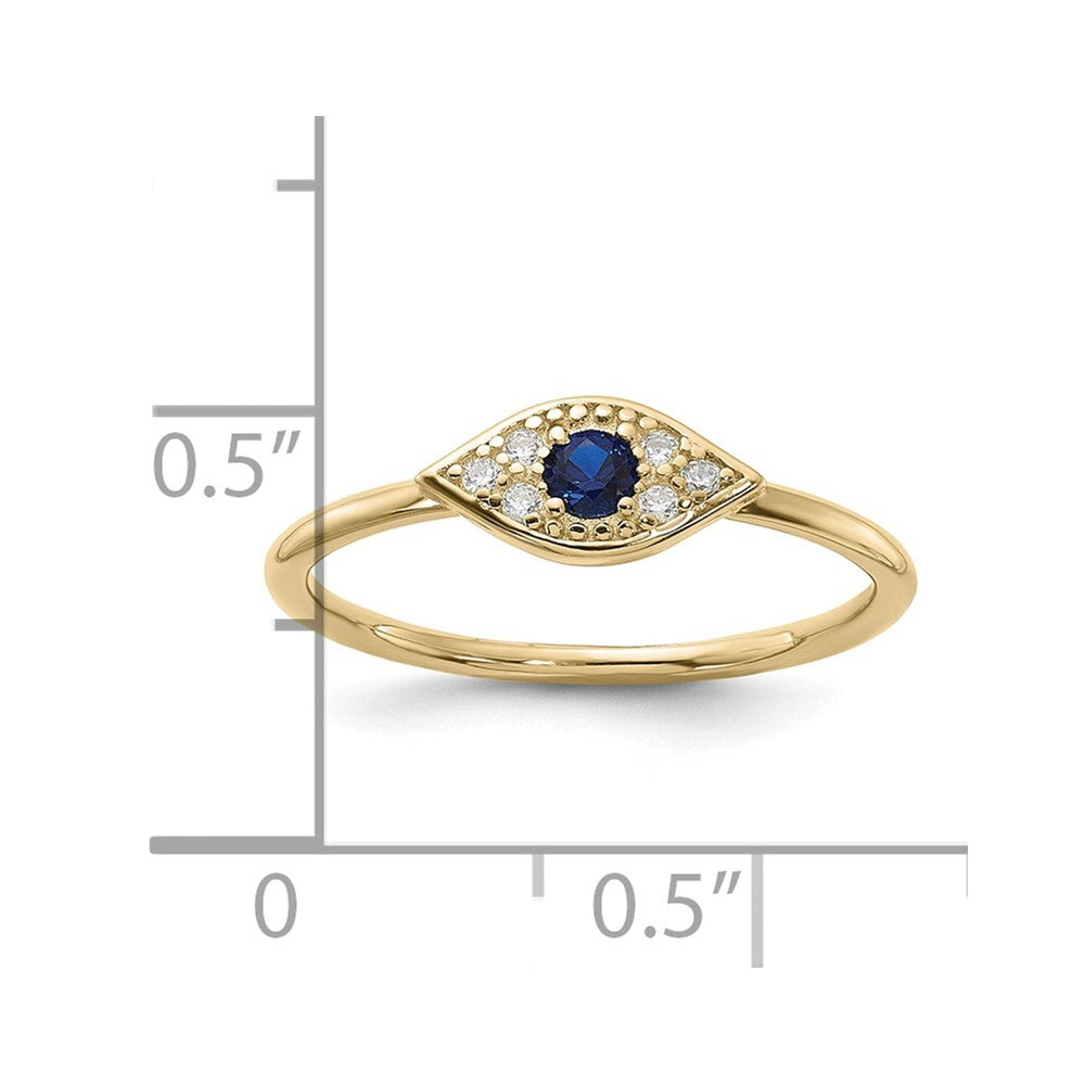 Sterling Silver Gold-tone Synthetic Blue Spinel CZ Evil Eye Ring Size 7