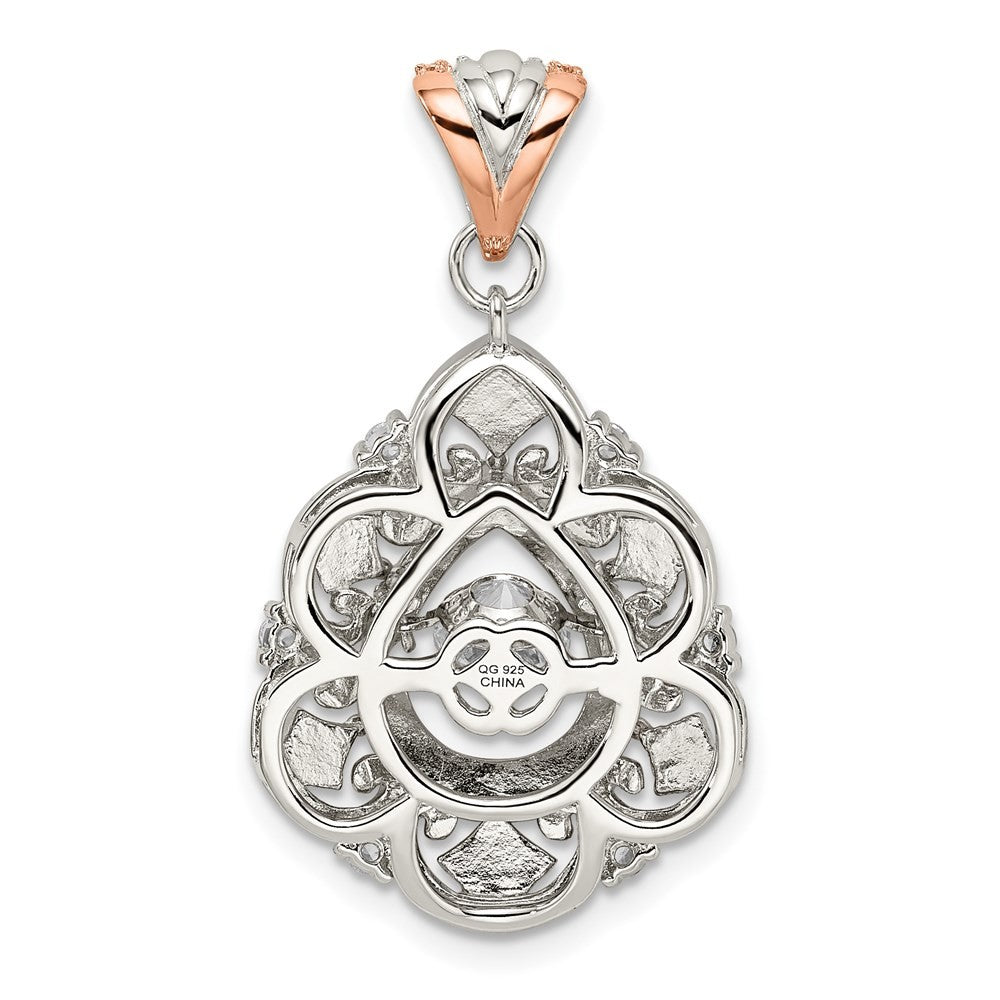 Sterling Silver Plat-plate Rose-tone Vibrant Cubic Zirconia Fancy Penda