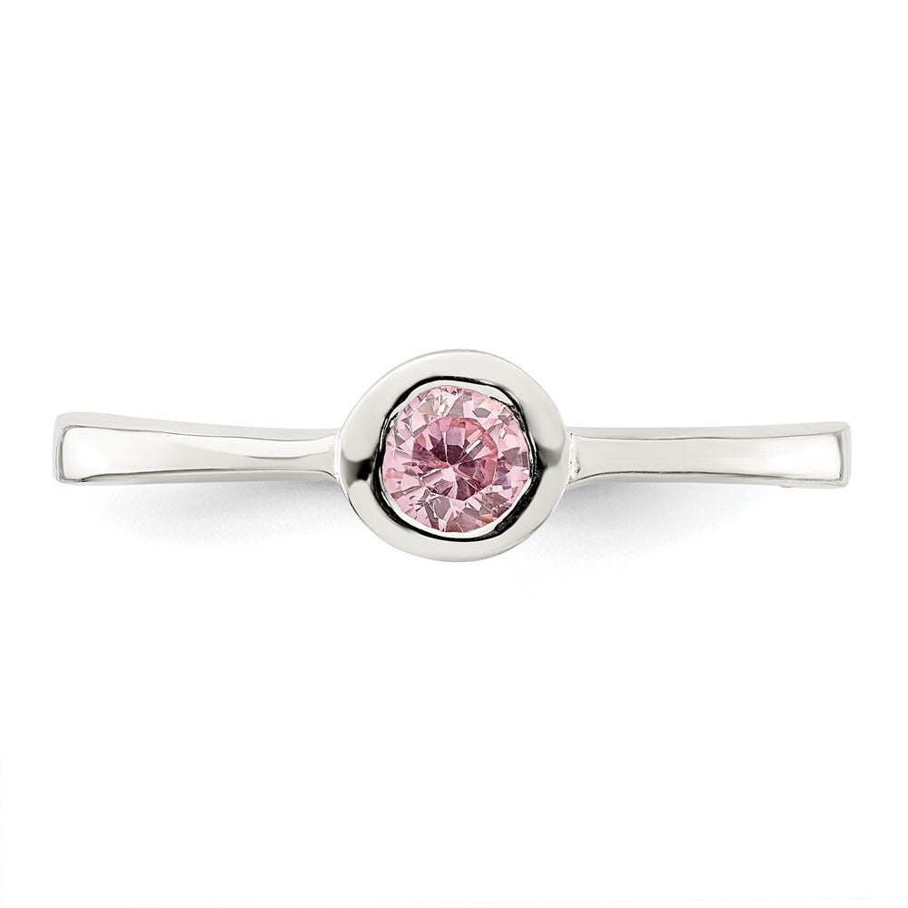 Sterling Silver Pink Round Bezel Cubic Zirconia Ring Size 6