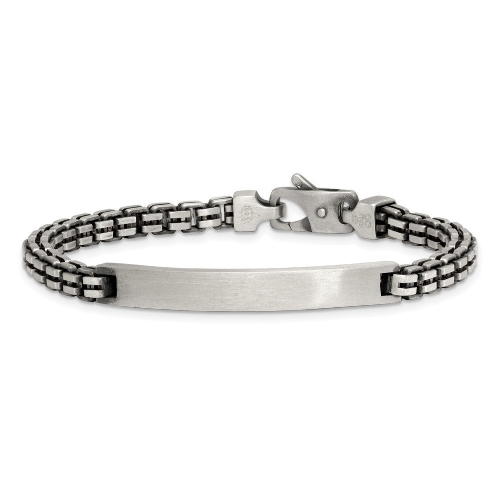 Sterling Silver Antiqued Brush Box Link 6 x 48mm Rectangle Plate 8" ID Bracelet