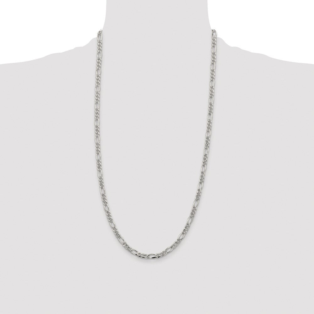 Sterling Silver Rhodium-plated 4.3mm Pav� Flat Figaro Chain