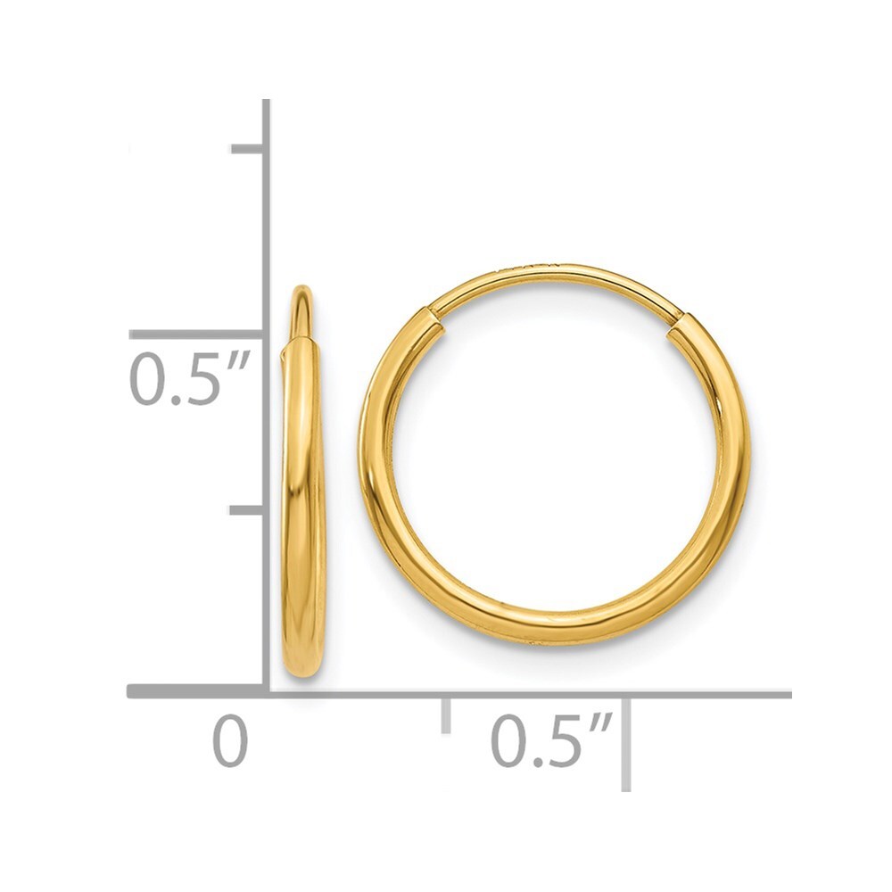 14k Yellow Gold 1.25mm Endless Hoop Earring Gift for Women