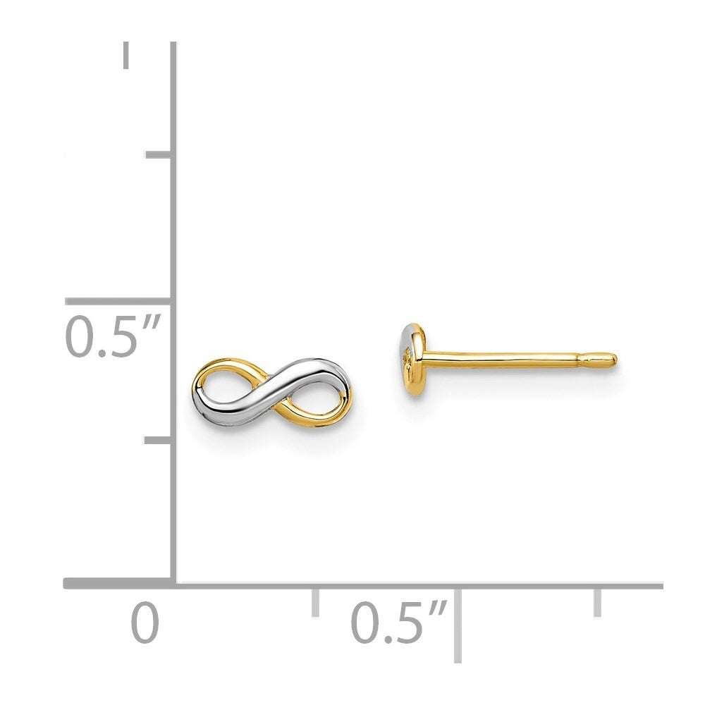14k Yellow Gold Rhodium Infinity Stud Earrings Gift for Women