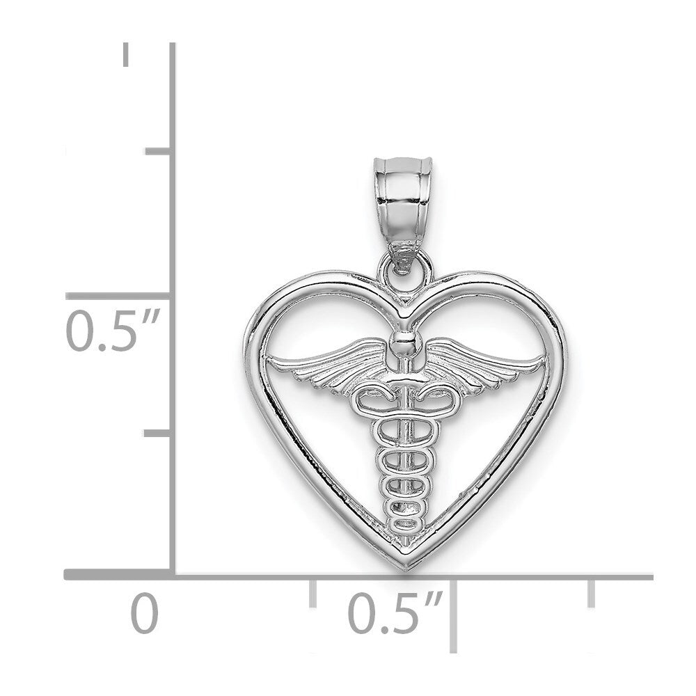 14k White Gold White Polished Medical Heart Pendant for Women