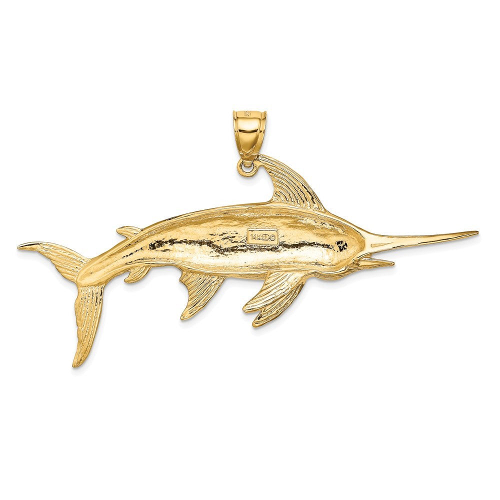 14k Yellow Gold 2-D Polished Satin Swordfish Charm