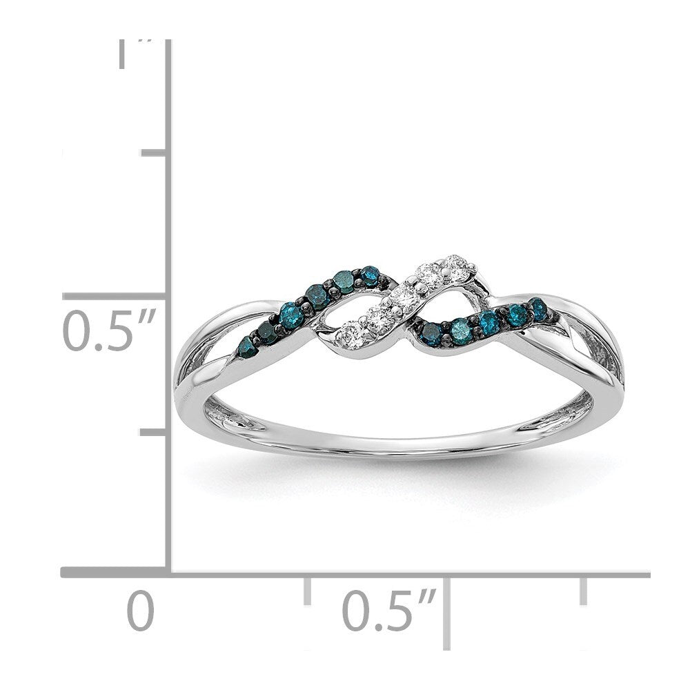 14k White Gold w/ Blue and White Diamond Twist Ring Size 7