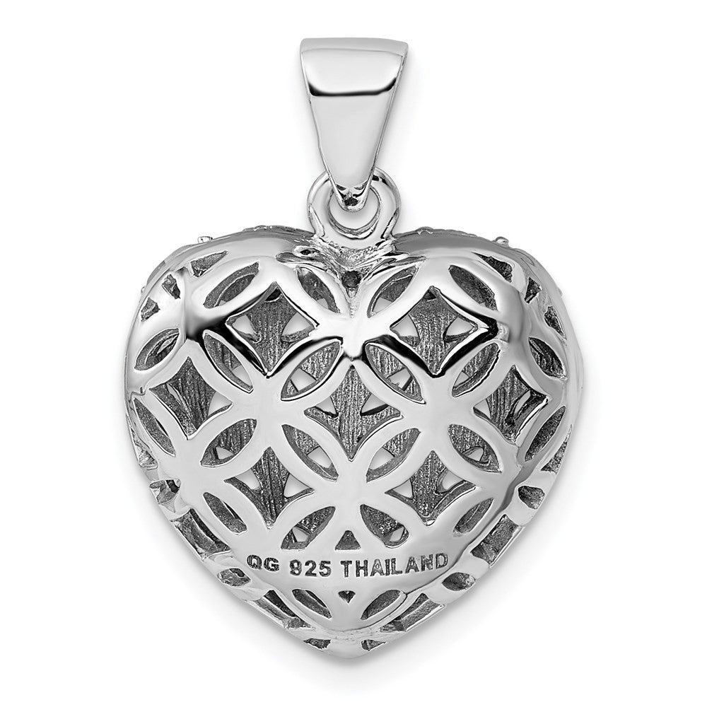 Sterling Silver Rhodium-plated w Garnet Heart Pendant