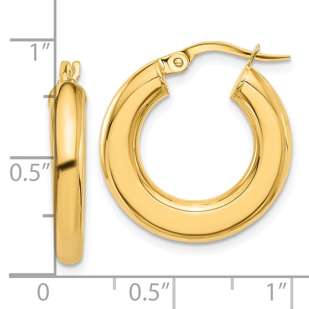14k Yellow Gold Polished Tube Hoop Earrings Gift for Women