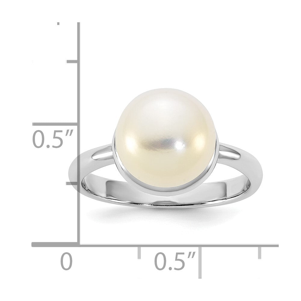 Sterling Silver 10-11mm White Button Freshwater Cultured Pearl Ring Size 8