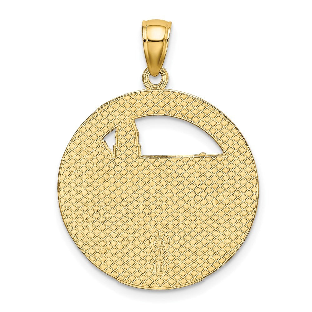 14k Yellow Gold BOSTON Town Scene Round Charm Pendant