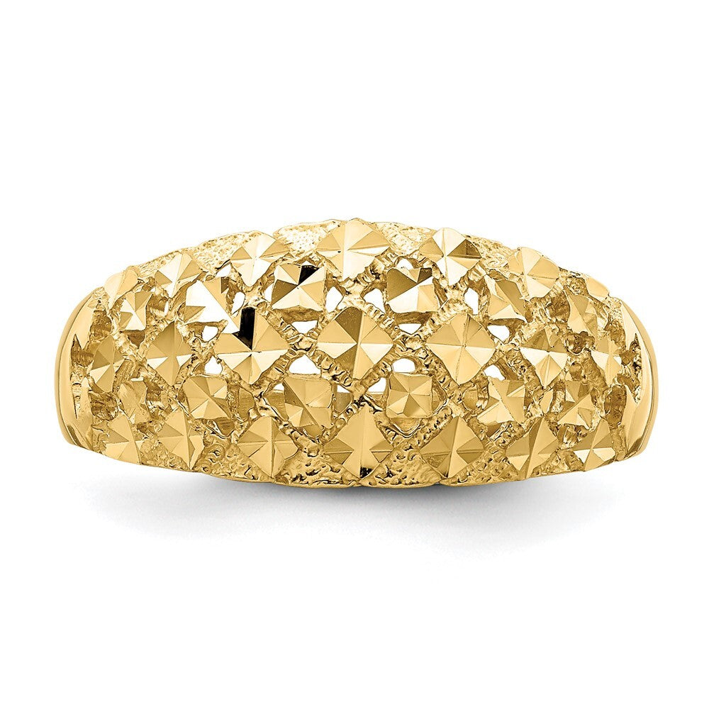 14K Yellow Gold Diamond-cut Mini Diamond Pattern Dome Ring