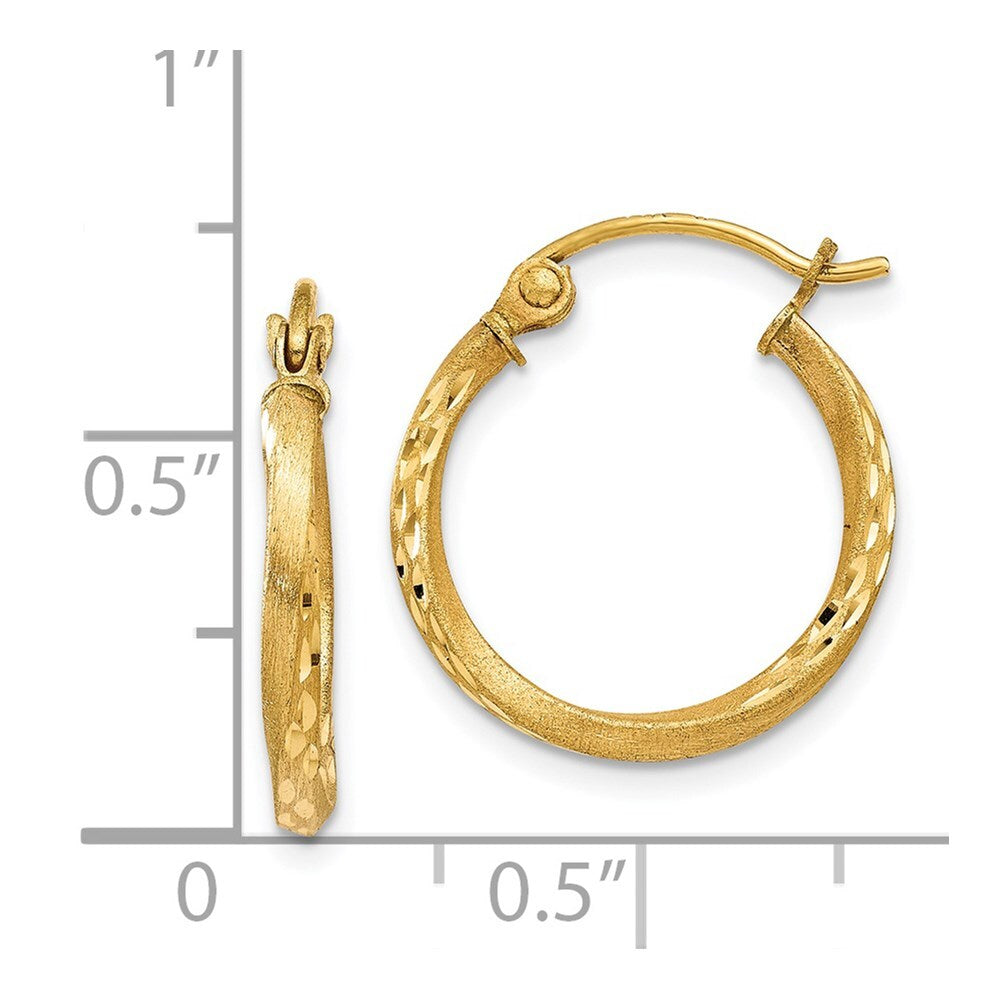 14k Yellow Gold Satin Diamond Cut Hollow Twisted Hoop Earrings Gift for Women