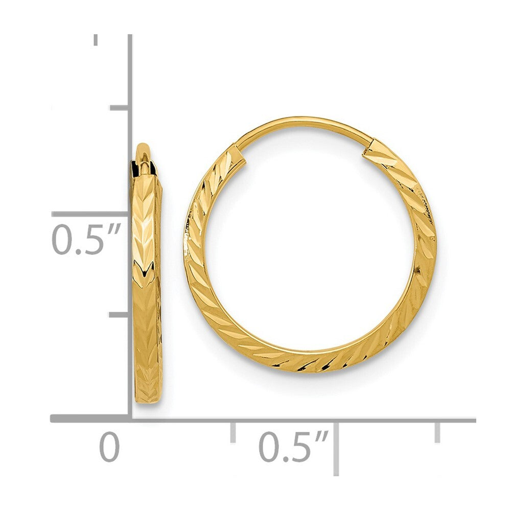 14k Yellow Gold Diamond-cut Square Tube Endless Hoop Earrings Gift for Women