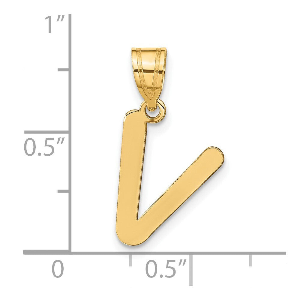 14k Yellow Gold Polished Bubble Letter V Initial Pendant for Women