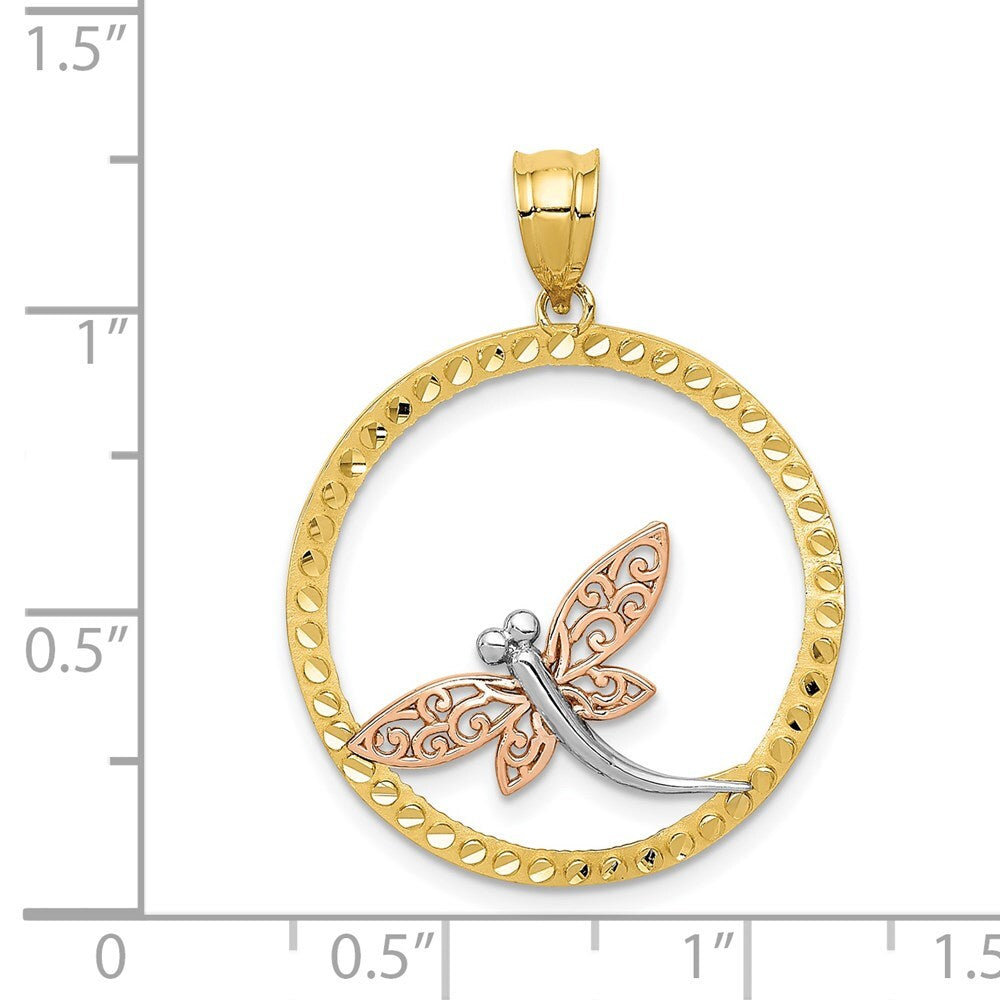 14k Two-tone Gold White Rhodium Dragonfly Pendant for Women
